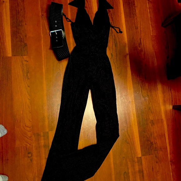 Pinstripe Halter Jumpsuit - Picture 4 of 4